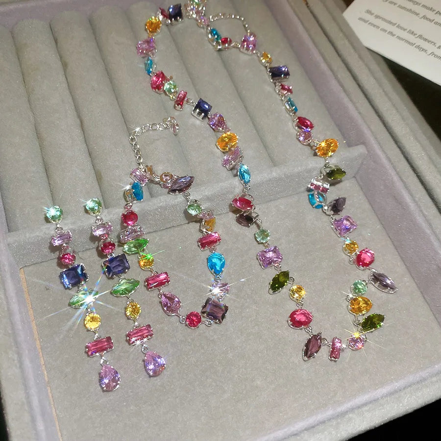 Brand 18K Gold Plated New Luxury Colourful Crystal Zircon Necklace For Women Fashion Party Jewelry Accessories Ladies Jewellery    Home Decor Supply | Online Retail | ShoreShopper.com
