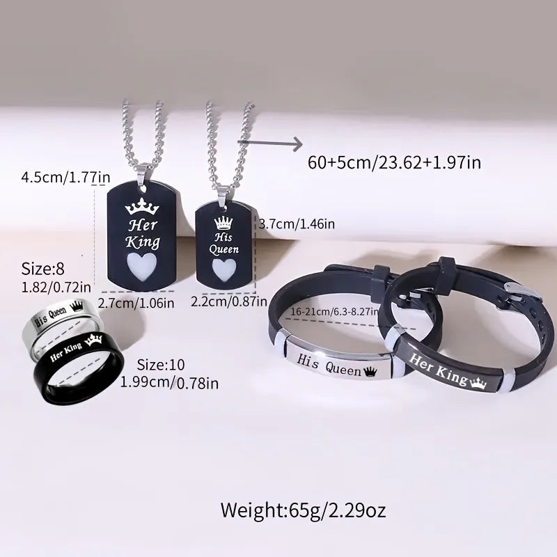 Stainless Steel Luminous Her King&His Queen Crown Jewelry Sets for Women Necklace Bracelet Ring Statement Couple Jewelry Gifts    Home Decor Supply | Online Retail | ShoreShopper.com