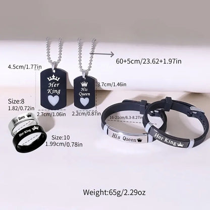 Stainless Steel Luminous Her King&His Queen Crown Jewelry Sets for Women Necklace Bracelet Ring Statement Couple Jewelry Gifts    Home Decor Supply | Online Retail | ShoreShopper.com