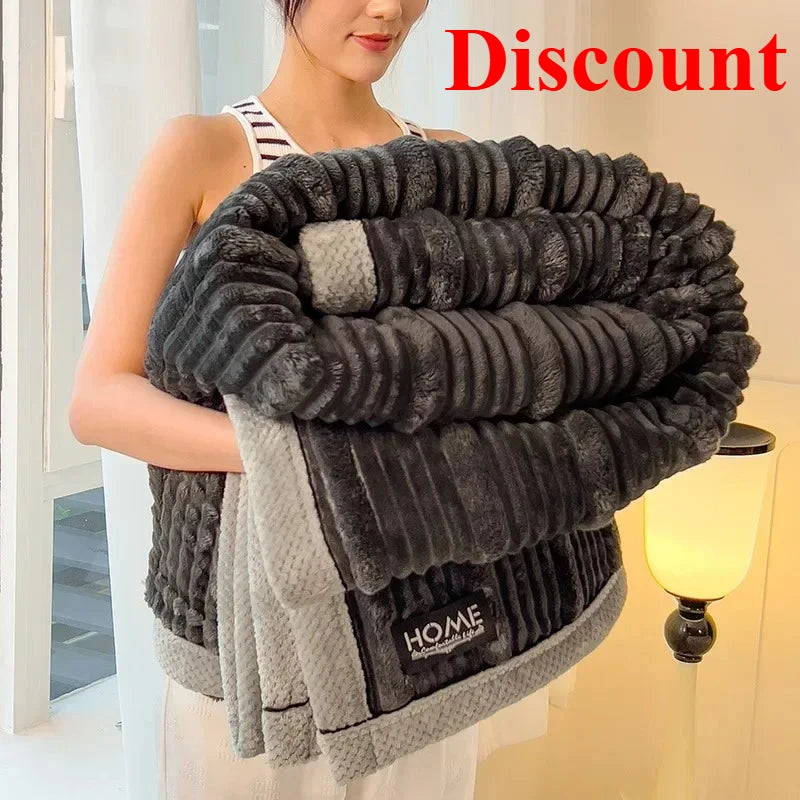 New Rabbit Plush Winter Thick Warm Coral Fleece Blanket Solid Color Double-Sided Cover Blanket Suitable Bedroom Supplies    Your Coastal Marketplace | Shoreshopper.com