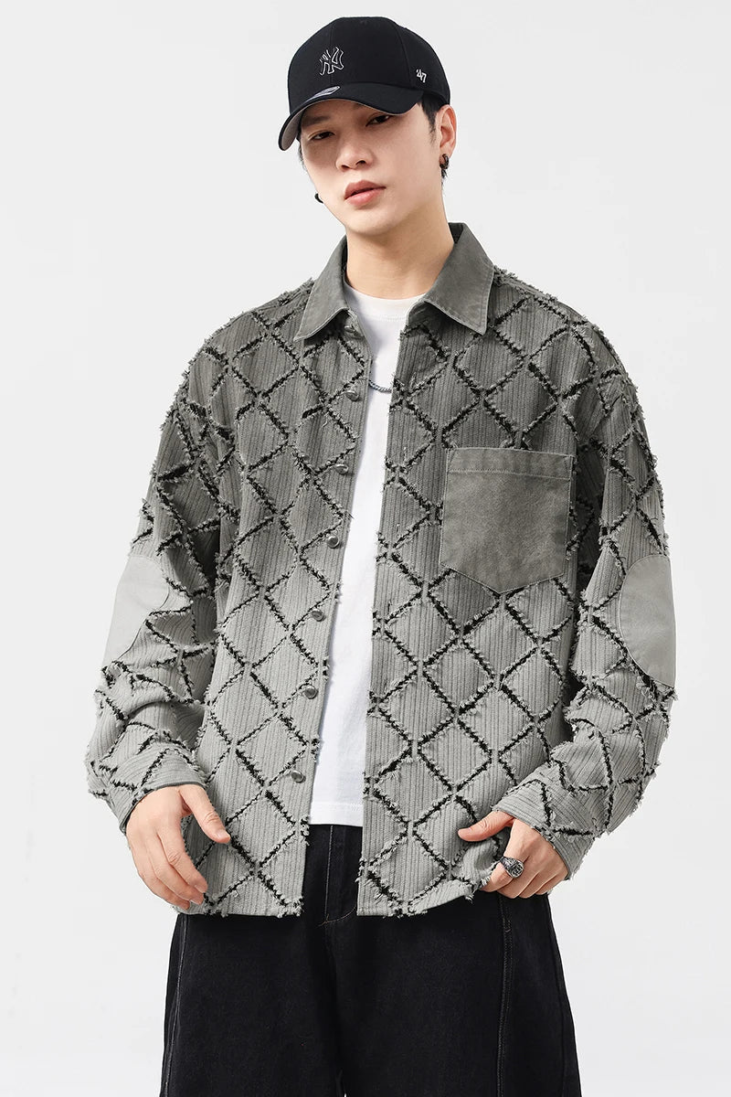 Gradient Ripped Plaid Shirt Men Streetwear Fashion Loose Casual Long Sleeve Oversize Cargo Shirts Cardigan Coat Blouses    Home Decor Supply | Online Retail | ShoreShopper.com
