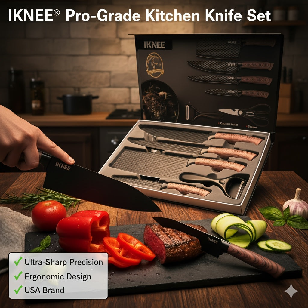 Professional 6pcs Kitchen Knife Set - Chef's Knife, Slicing Knife, Scraper, and Scissors - High Carbon Stainless Steel with Ultra-Sharp Blades, Non-Stick Ergonomic Wooden Handles - Ideal for Home, Travel, and Gift Box Set    Home Decor Supply | Online Retail | ShoreShopper.com