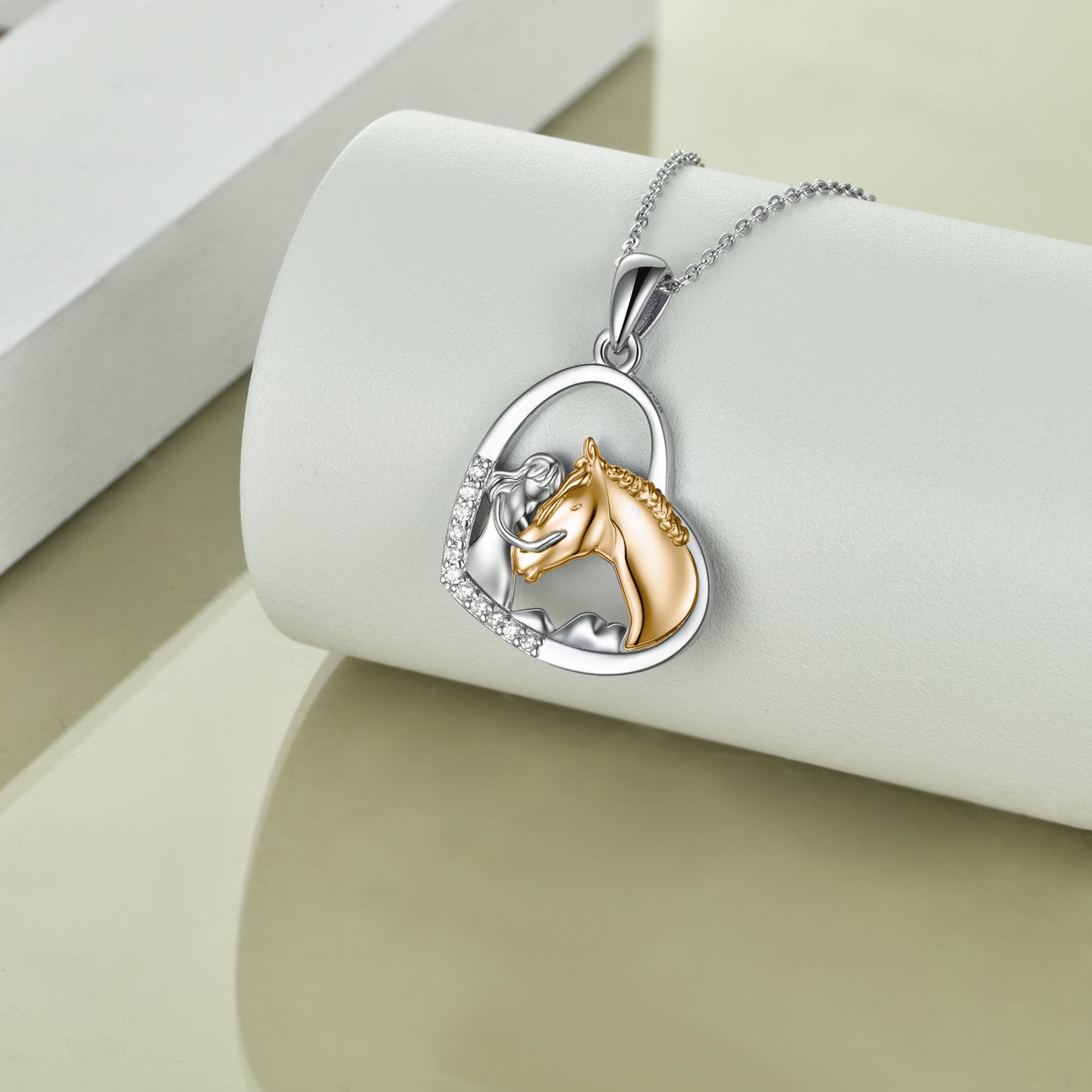 Sterling Silver Heart Pendant Necklace Embracing Horse Design - ShoreCo.Shop