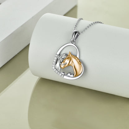 Sterling Silver Heart Pendant Necklace Embracing Horse Design - ShoreCo.Shop