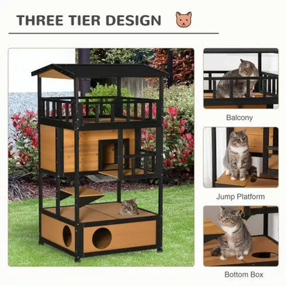 Wooden Outdoor Cat House, Wild Cat Shelter Kitten Tree - ShoreCo.Shop