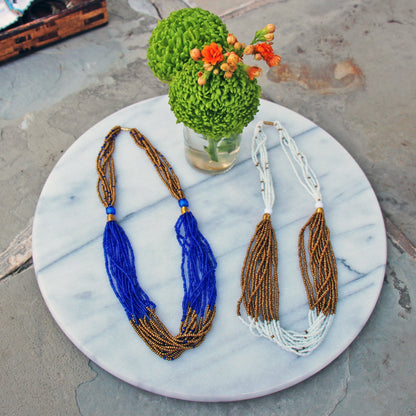 Multistrand Maasai Bead Necklace, White and Gold    Home Decor Supply | Online Retail | ShoreShopper.com
