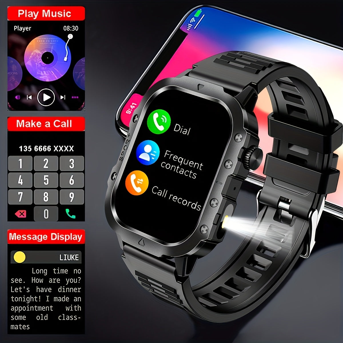 New Smart Watch with 2.01-inch Large Screen, LED Flashlight, Outdoor Sports Watch, Fitness Tracker Compatible with Android and iPhone, Halloween, Suitable for Men or Women, Versatile for Various Scenarios, Perfect Holiday Gif    Home Decor Supply | Online Retail | ShoreShopper.com