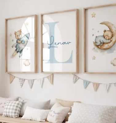 Cute Watercolor Little Bear Cartoon Art Canvas Painting    Home Decor Supply | Online Retail | ShoreShopper.com