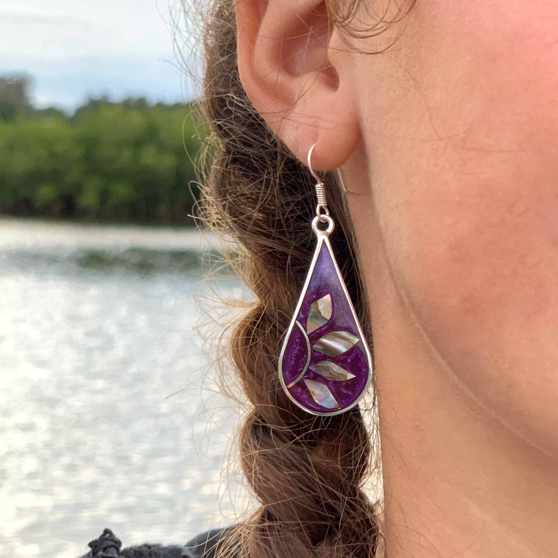 Fuschia with Abalone Petals Teardrop Earrings    Home Decor Supply | Online Retail | ShoreShopper.com