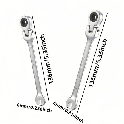 2/10pcs Heavy-duty Industrial 72-tooth Socket Wrenches, Fixed Head and Ratchet Mechanical Tools, 2-in-1 Open and Box Wrenches, Cr-V Structure, Auto Repair, DIY, Professional Tool Kit (compatible with 6&8mm) - ShoreCo.Shop