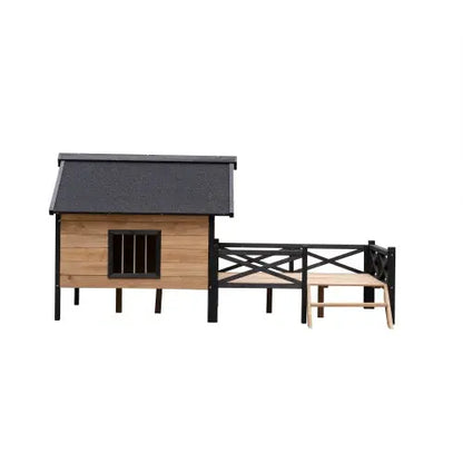 Premium Outdoor Wooden Dog Kennel - Large Cabin Style Pet House with Porch & Weather-Resistant Fir Wood - ShoreCo.Shop