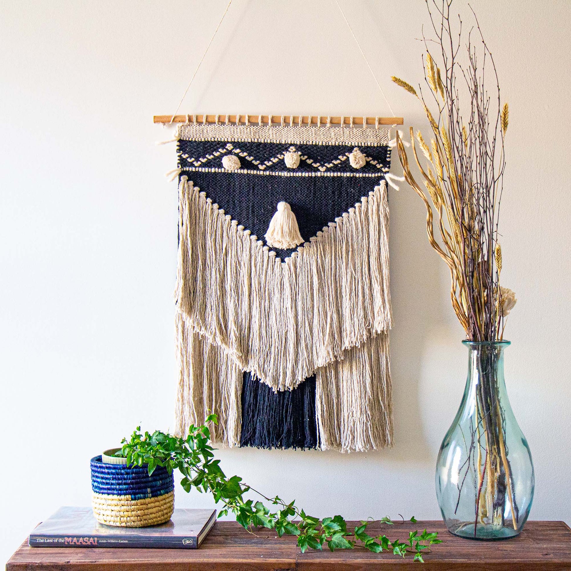Handwoven Boho Wall Hanging, Charcoal & Cream    Home Decor Supply | Online Retail | ShoreShopper.com