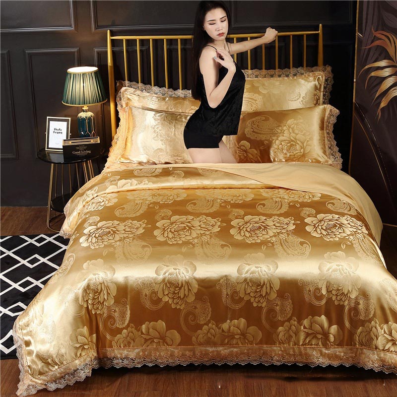 Silk Satin Jacquard Lace Four-piece Bedding    Home Decor Supply | Online Retail | ShoreShopper.com