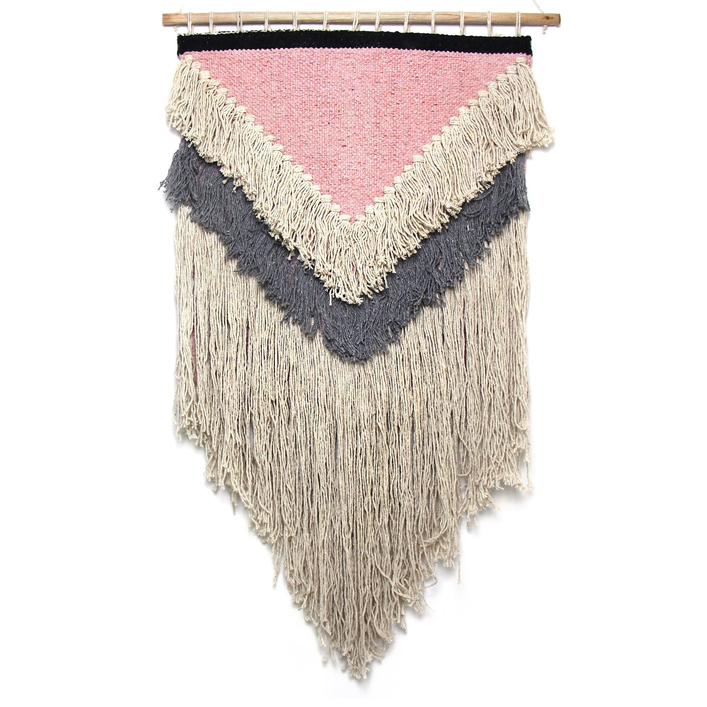 Handwoven Boho Wall Hanging, Pink with Cream Fringe    Home Decor Supply | Online Retail | ShoreShopper.com
