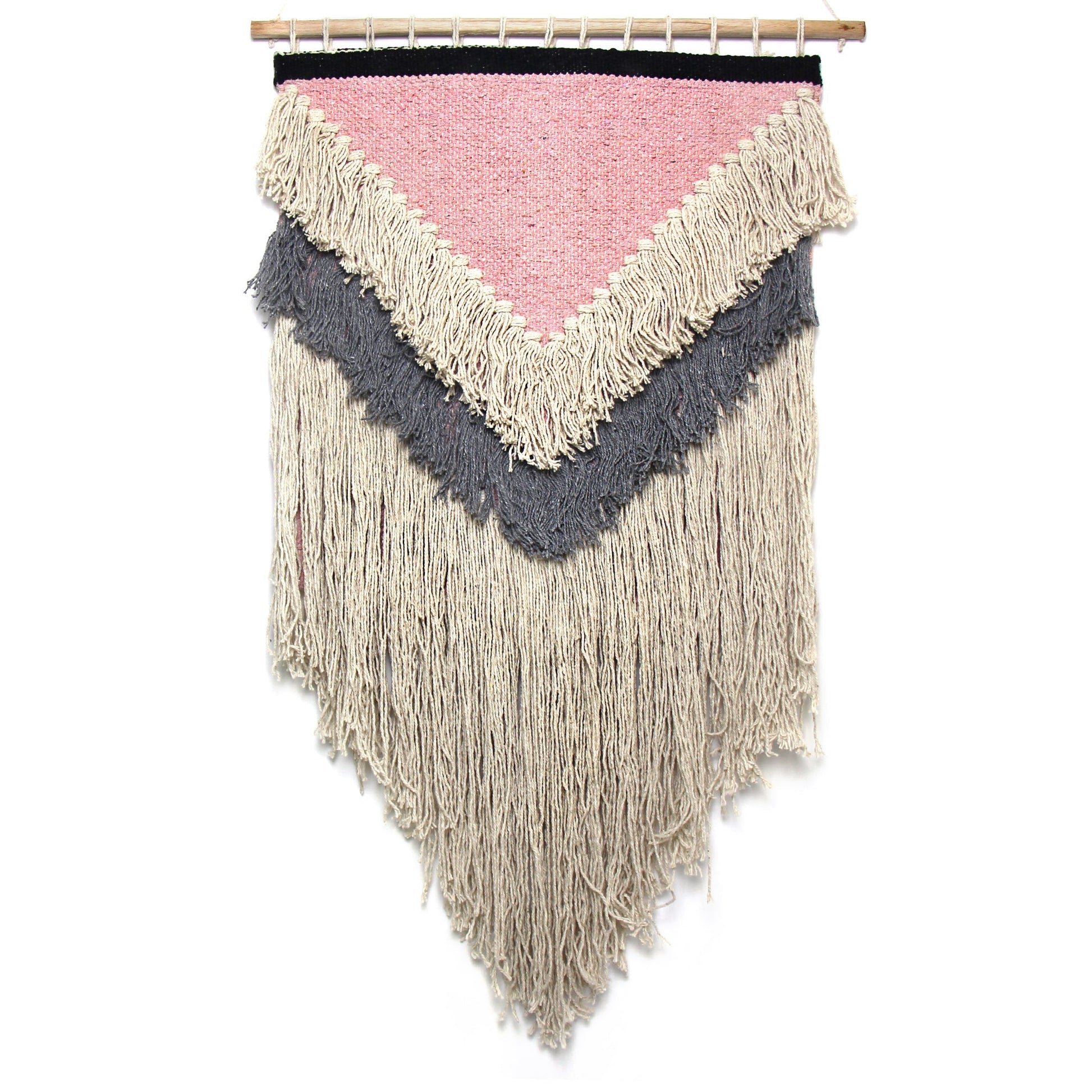 Handwoven Boho Wall Hanging, Pink with Cream Fringe    Home Decor Supply | Online Retail | ShoreShopper.com