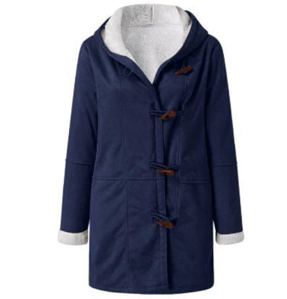 Winter Vintage Button Jackets Women's Warm Fleece Hooded Coat Casual Mid-Length Trench Top Outwear Clothing    Home Decor Supply | Online Retail | ShoreShopper.com