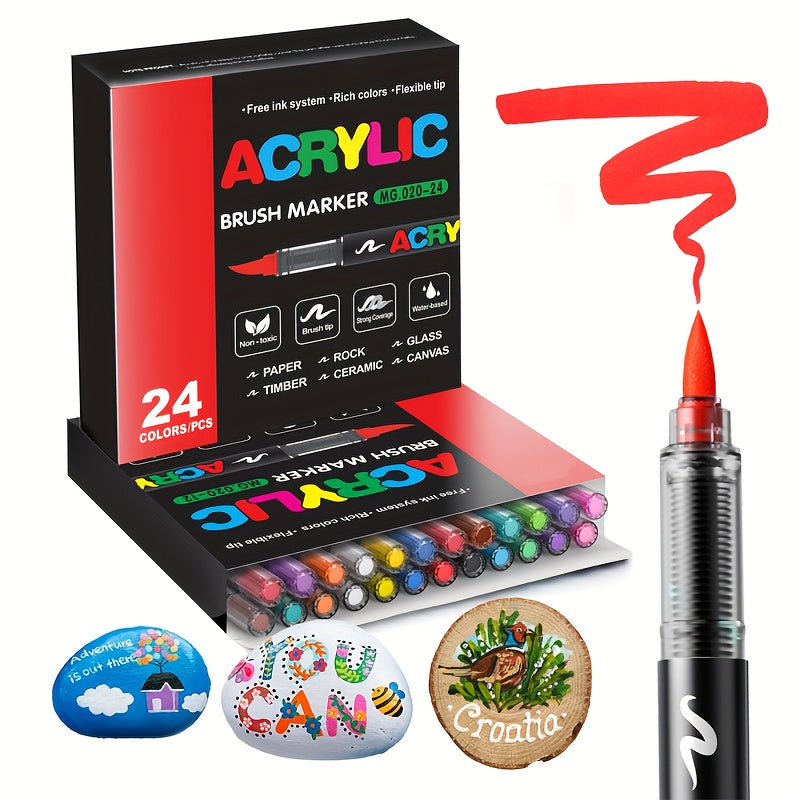 12/24/36/48/60/72Color Acrylic Paint Marker, Brush Head Can Be Used for Rock Metal Glass Wood Canvas Ceramic Plastic Art And DIY Hand-painting, Back to School Season Halloween Christmas Birthday Gifts - ShoreCo.Shop