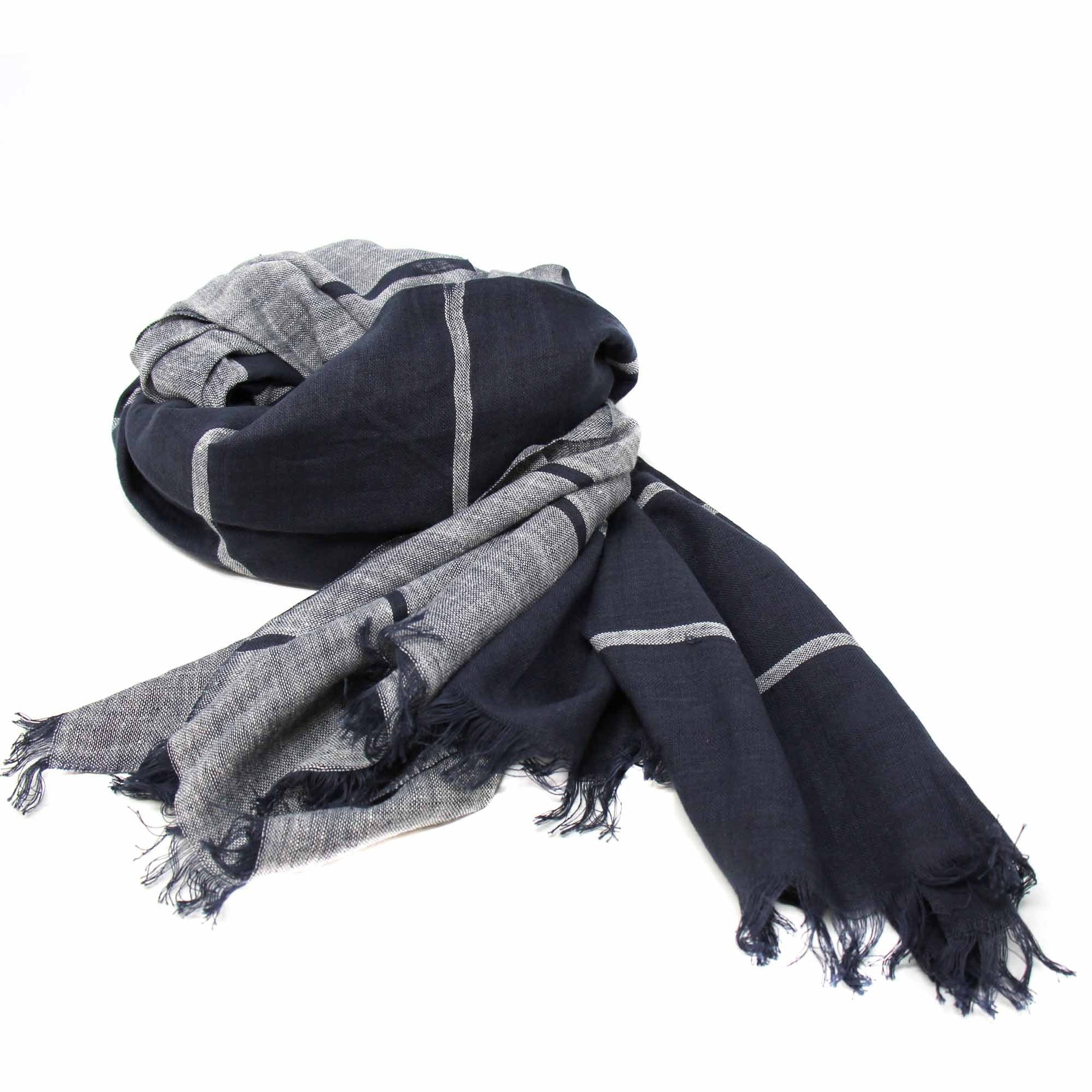 Hand-printed Cotton Scarf, Black & Gray Stripes with Fringe    Home Decor Supply | Online Retail | ShoreShopper.com
