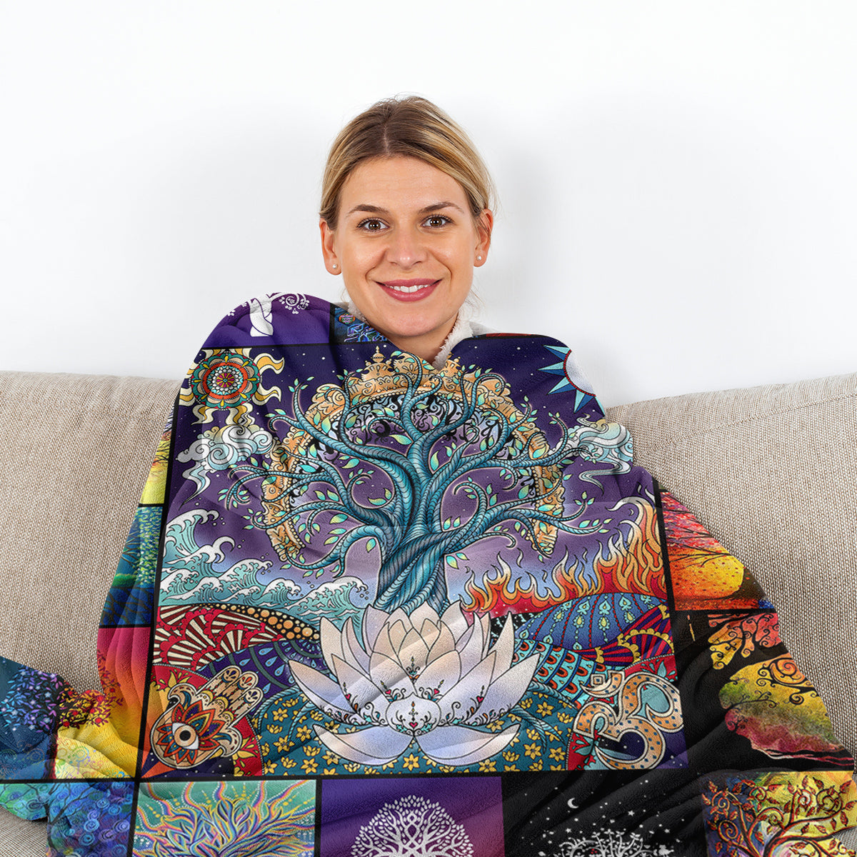 1 Pce Of Flannel With Various Lotus Tree Patterns, Soft And Fluffy, Multifunctional Outdoor Beach Camping, Living Room Sofa, Office Nap, Printed Blanket    Home Decor Supply | Online Retail | ShoreShopper.com