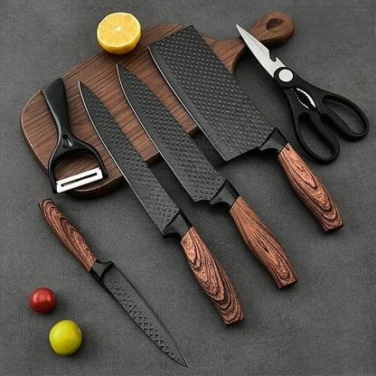 Professional 6pcs Kitchen Knife Set - Chef's Knife, Slicing Knife, Scraper, and Scissors - High Carbon Stainless Steel with Ultra-Sharp Blades, Non-Stick Ergonomic Wooden Handles - Ideal for Home, Travel, and Gift Box Set    Home Decor Supply | Online Retail | ShoreShopper.com