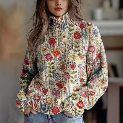 Elegant 3D Floral Print Turtleneck Sweater - Cozy Long Sleeve Pullover    Home Decor Supply | Online Retail | ShoreShopper.com