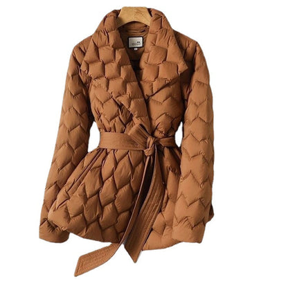 Winter Ripple-stitching Jacket With Belt Fashion Warm Pockets Lapel Coat Women's Temperament Lightweight Outwear Clothing    Home Decor Supply | Online Retail | ShoreShopper.com