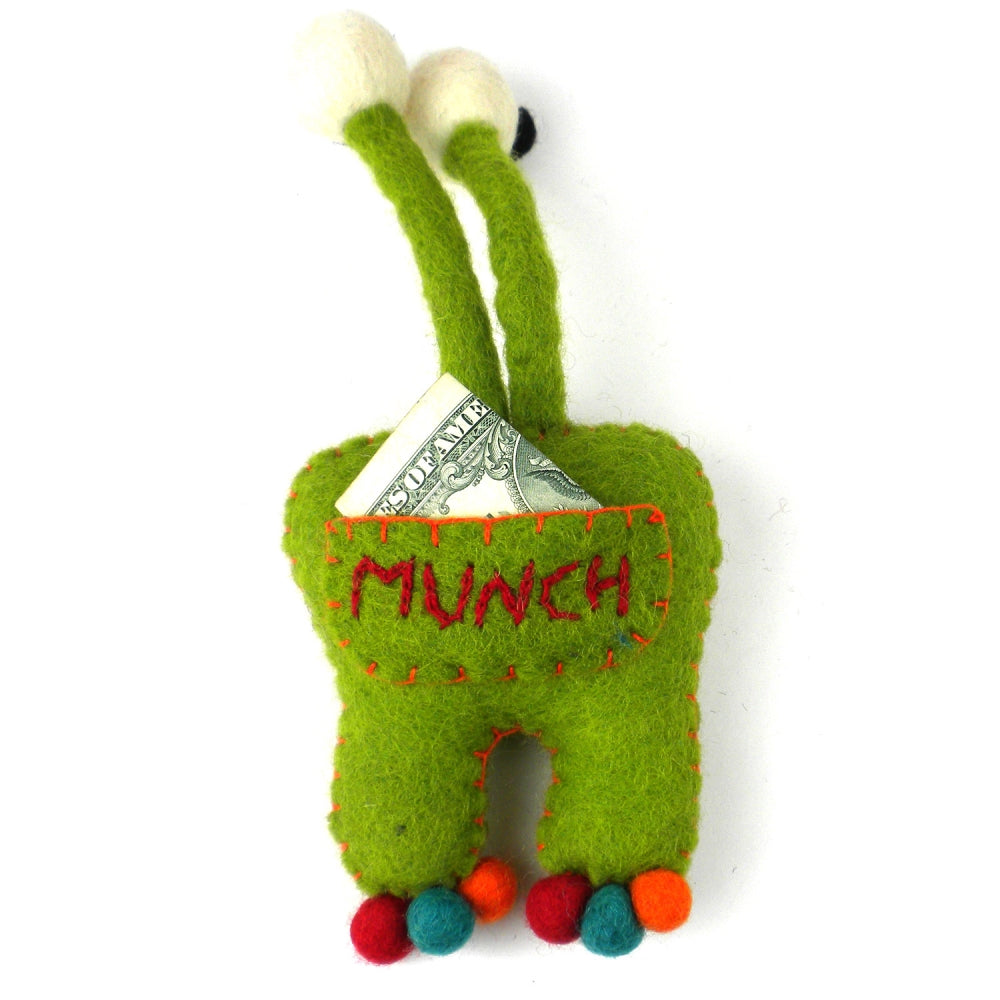 Hand Felted Green Tooth Monster with Bug Eyes - Global Groove    Home Decor Supply | Online Retail | ShoreShopper.com