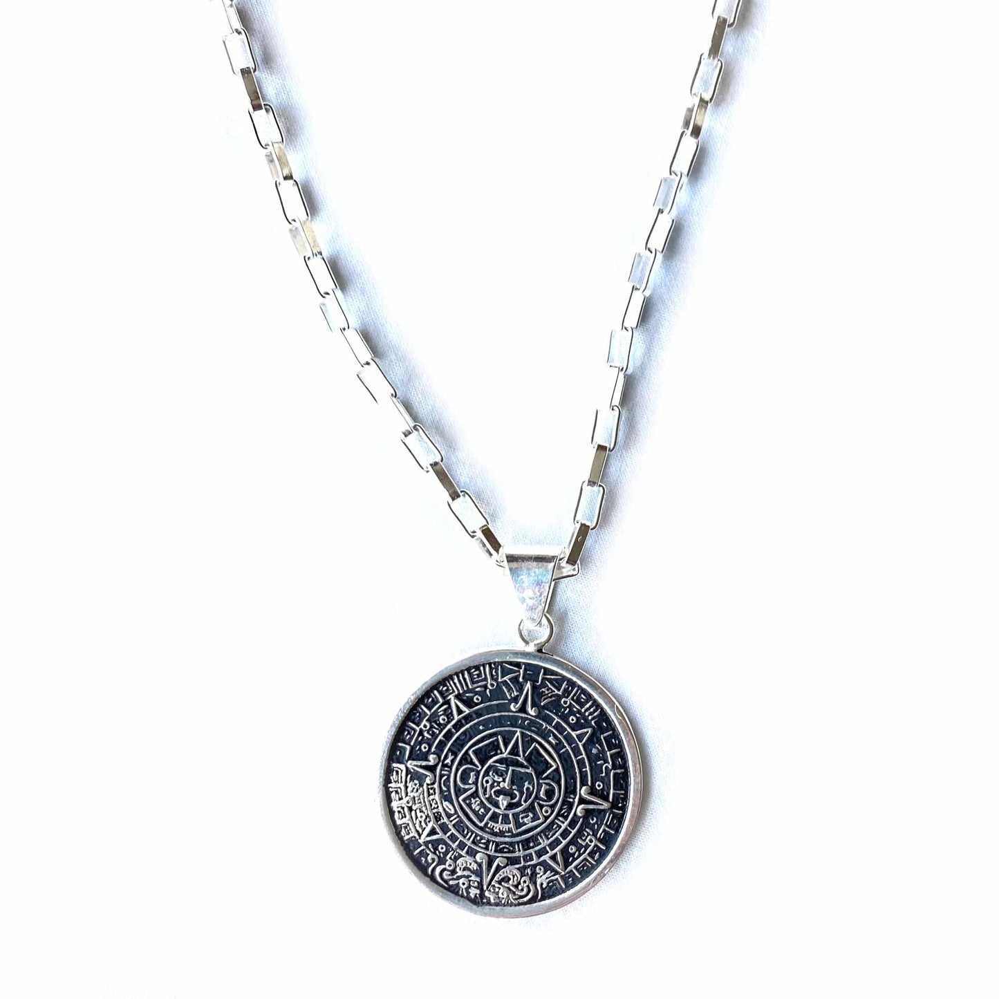 Alpaca Silver Aztec Calendar Pendant with Chain    Home Decor Supply | Online Retail | ShoreShopper.com