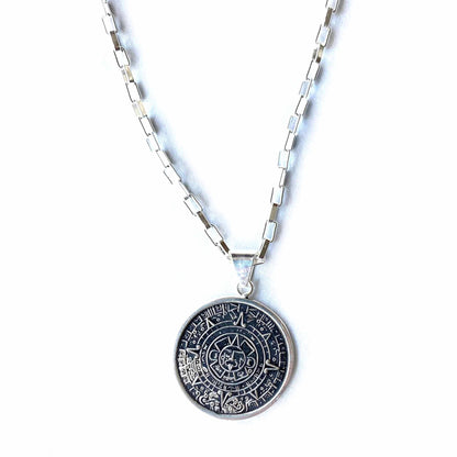 Alpaca Silver Aztec Calendar Pendant with Chain    Home Decor Supply | Online Retail | ShoreShopper.com