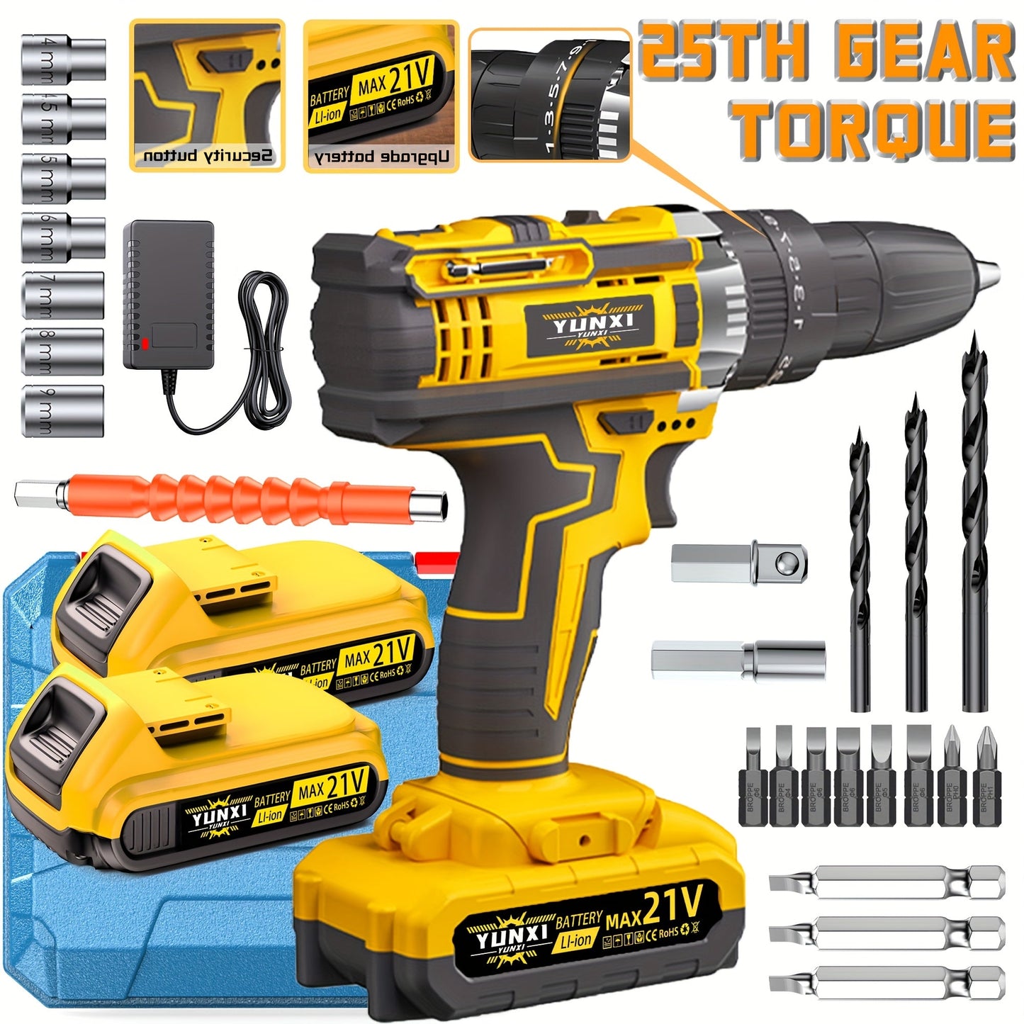 21V Multi-function Impact Drill Set Wireless Power w/ Battery And Quick Charger    Home Decor Supply | Online Retail | ShoreShopper.com