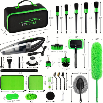Car Full Interior & Exterior Cleaning Detailing Kit w/ Vacuum, Windshield Cleaner, Drill Brush Kit & More    Home Decor Supply | Online Retail | ShoreShopper.com