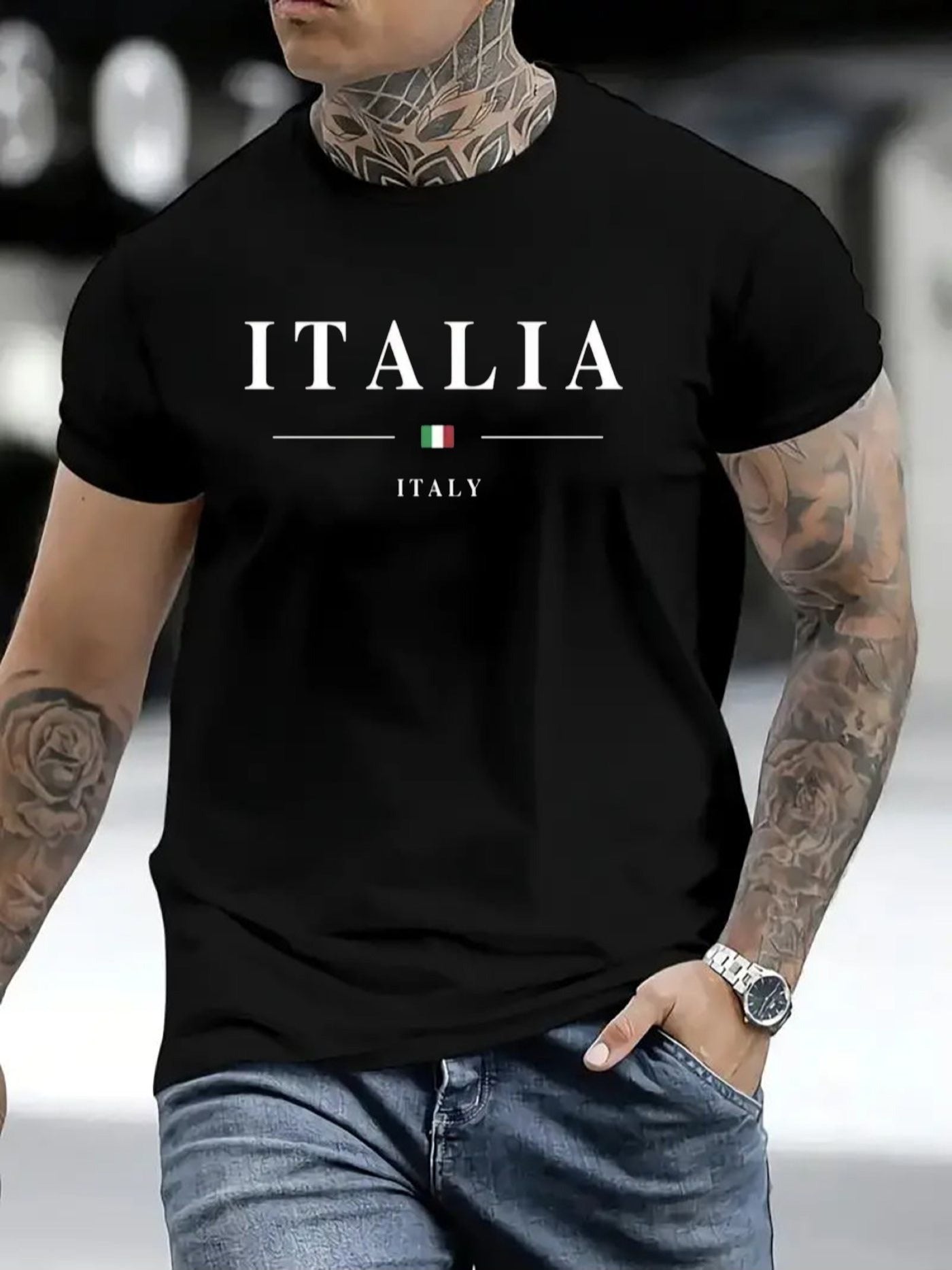 ITALIA Mens TShirt Comfortable Crew Neck Casual Cotton ShortSleeves Soft Breathable Top Menswear Tshirt Summer Spring Streetwear Cotton Fabric Trendy Letter Print    Home Decor Supply | Online Retail | ShoreShopper.com
