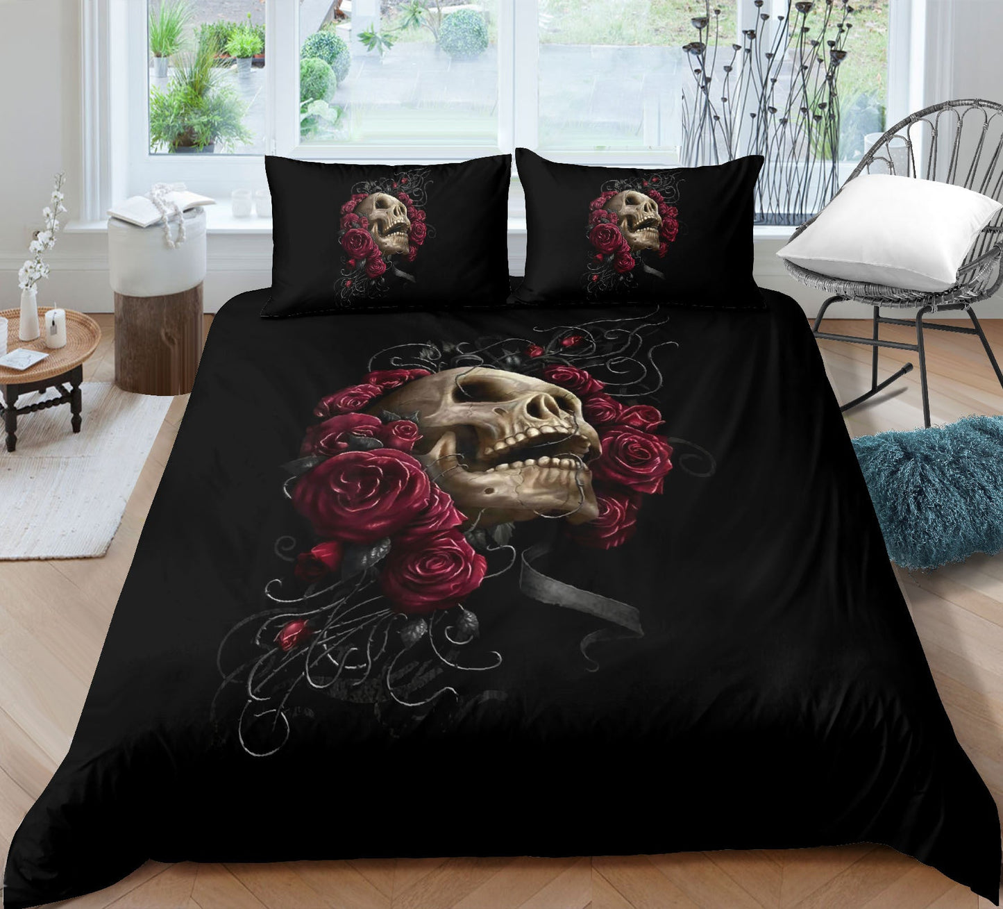 Fashion Skull 3D Digital Printing Skull Three-piece Set Bed Sheet Quilt Cover Pillowcase    Home Decor Supply | Online Retail | ShoreShopper.com