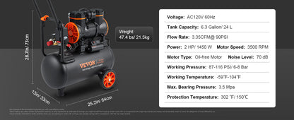 VEVOR Silent Air Compressor 900W 1450W 1800W Quiet Oil-free Portable Air Pump for Home Repair Tire Inflation Whisper Compressor    Home Decor Supply | Online Retail | ShoreShopper.com