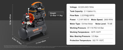 VEVOR Silent Air Compressor 900W 1450W 1800W Quiet Oil-free Portable Air Pump for Home Repair Tire Inflation Whisper Compressor    Home Decor Supply | Online Retail | ShoreShopper.com