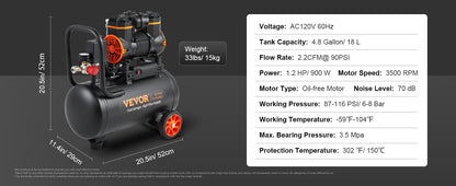 VEVOR Silent Air Compressor 900W 1450W 1800W Quiet Oil-free Portable Air Pump for Home Repair Tire Inflation Whisper Compressor    Home Decor Supply | Online Retail | ShoreShopper.com