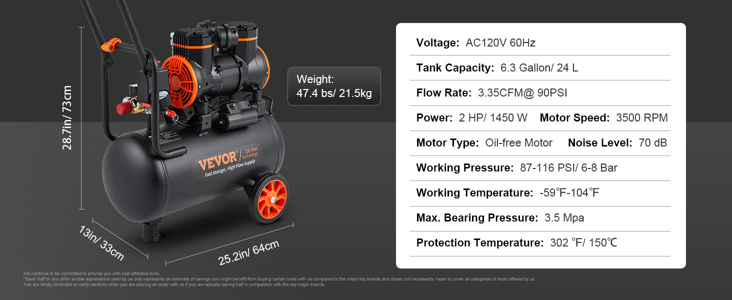 VEVOR Silent Air Compressor 900W 1450W 1800W Quiet Oil-free Portable Air Pump for Home Repair Tire Inflation Whisper Compressor    Home Decor Supply | Online Retail | ShoreShopper.com