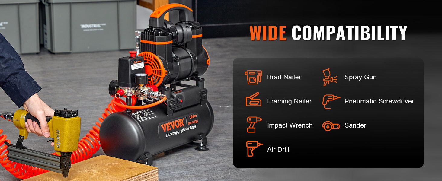 VEVOR Silent Air Compressor 900W 1450W 1800W Quiet Oil-free Portable Air Pump for Home Repair Tire Inflation Whisper Compressor    Home Decor Supply | Online Retail | ShoreShopper.com