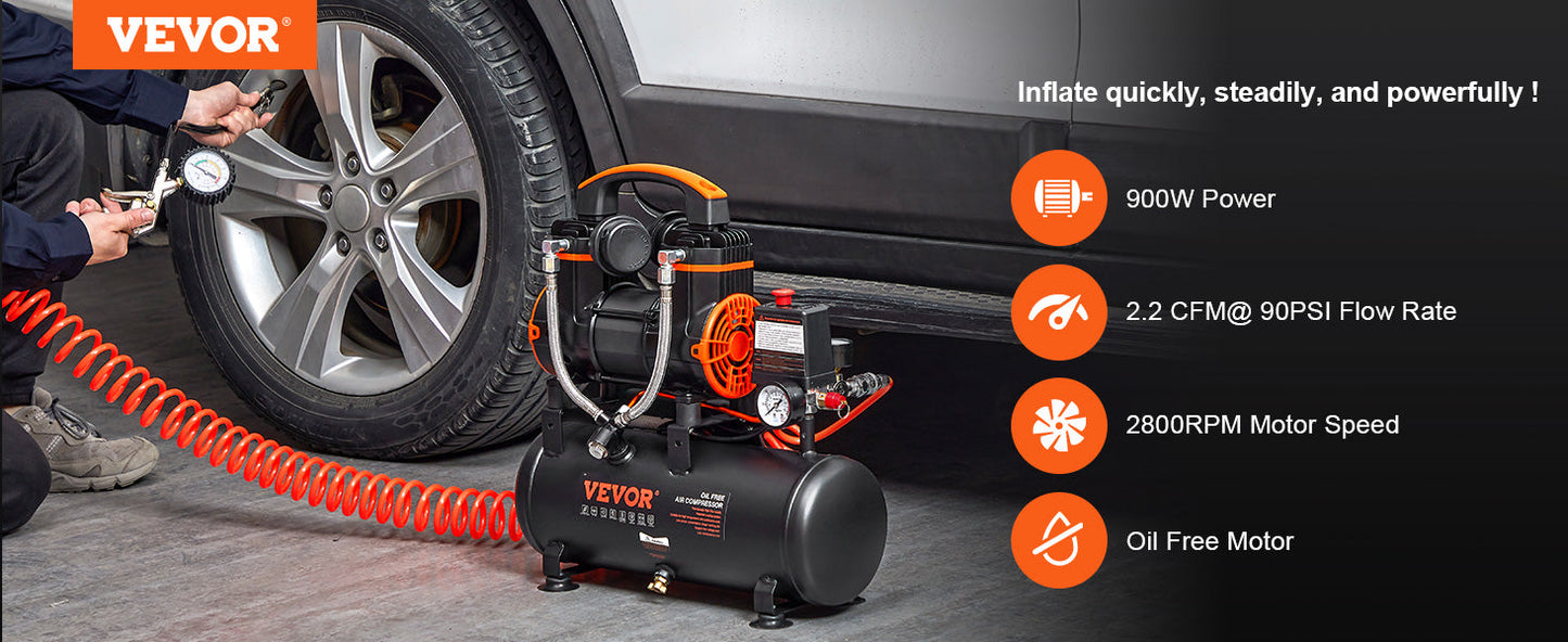 VEVOR Silent Air Compressor 900W 1450W 1800W Quiet Oil-free Portable Air Pump for Home Repair Tire Inflation Whisper Compressor    Home Decor Supply | Online Retail | ShoreShopper.com