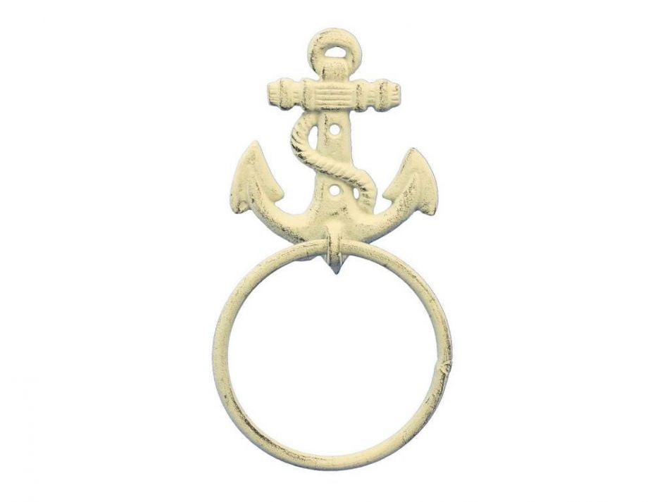 Whitewashed Cast Iron Anchor Towel Holder 8.5""    Home Decor Supply | Online Retail | ShoreShopper.com