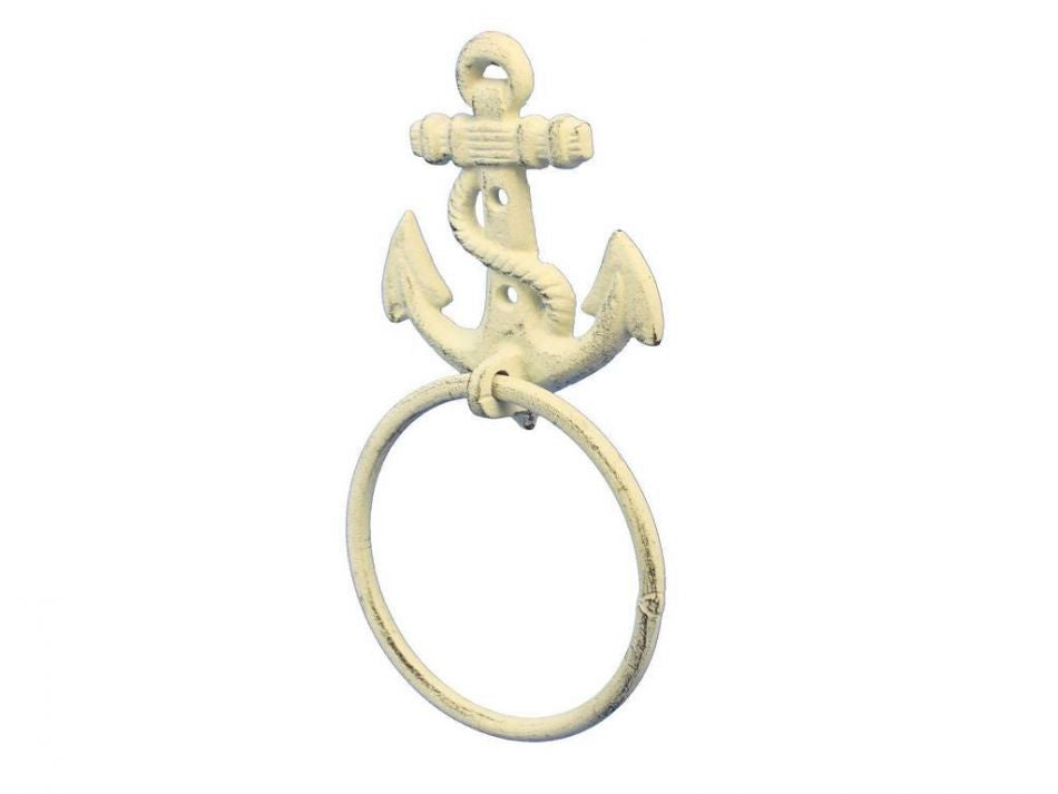 Whitewashed Cast Iron Anchor Towel Holder 8.5""    Home Decor Supply | Online Retail | ShoreShopper.com