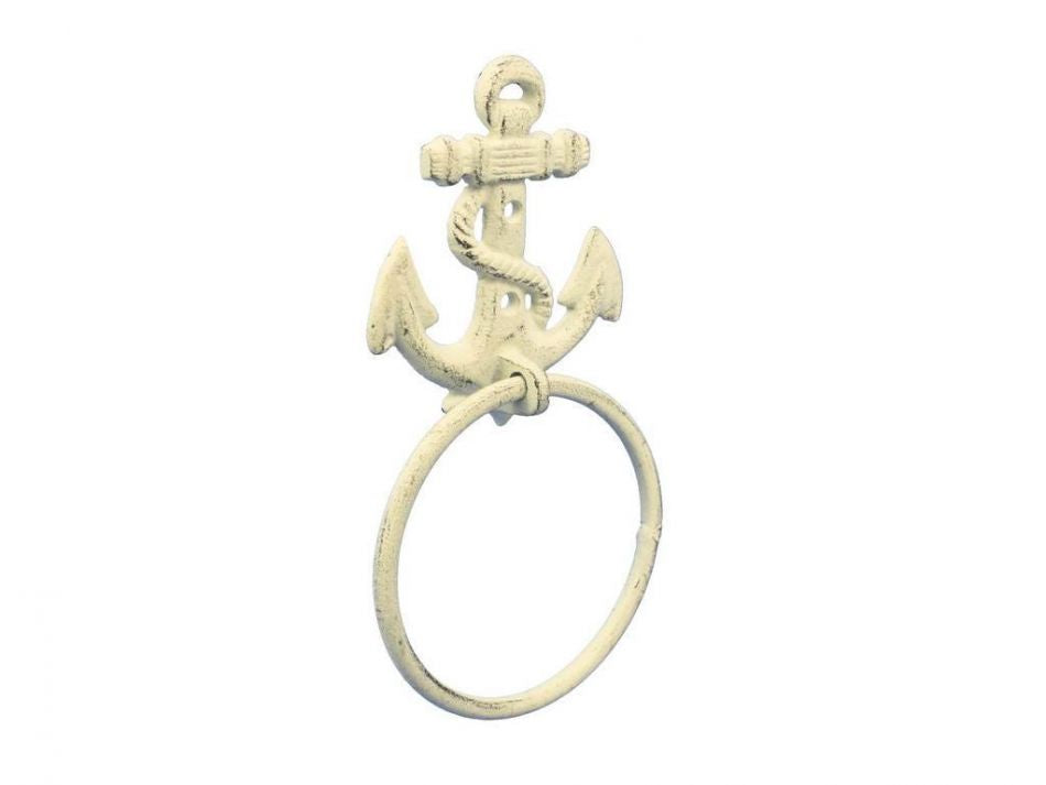 Whitewashed Cast Iron Anchor Towel Holder 8.5""    Home Decor Supply | Online Retail | ShoreShopper.com
