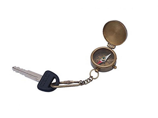 Antique Brass Compass w/ Lid Key Chain 5""    Home Decor Supply | Online Retail | ShoreShopper.com