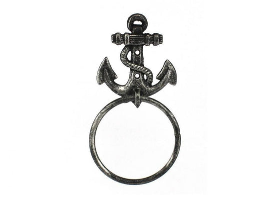 Antique Silver Cast Iron Anchor Towel Holder 8.5""    Home Decor Supply | Online Retail | ShoreShopper.com
