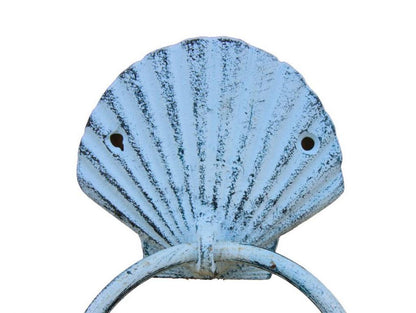 Rustic Dark Blue Whitewashed Cast Iron Seashell Towel Holder 8.5""    Home Decor Supply | Online Retail | ShoreShopper.com