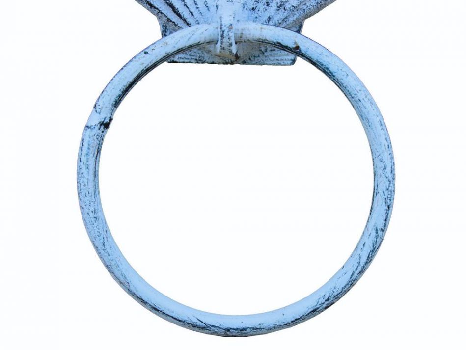 Rustic Dark Blue Whitewashed Cast Iron Seashell Towel Holder 8.5""    Home Decor Supply | Online Retail | ShoreShopper.com