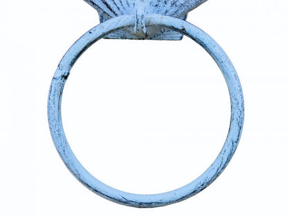 Rustic Dark Blue Whitewashed Cast Iron Seashell Towel Holder 8.5""    Home Decor Supply | Online Retail | ShoreShopper.com