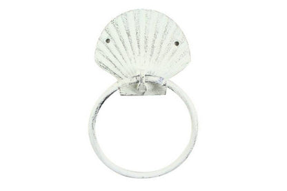 Rustic Whitewashed Cast Iron Seashell Towel Holder 8.5""    Home Decor Supply | Online Retail | ShoreShopper.com