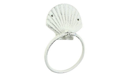Rustic Whitewashed Cast Iron Seashell Towel Holder 8.5""    Home Decor Supply | Online Retail | ShoreShopper.com
