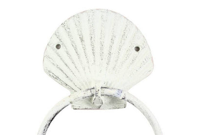 Rustic Whitewashed Cast Iron Seashell Towel Holder 8.5""    Home Decor Supply | Online Retail | ShoreShopper.com
